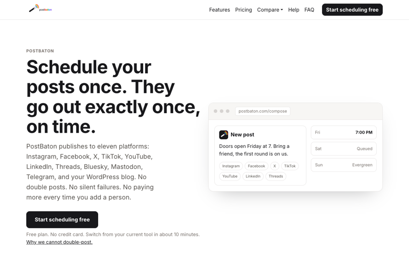 Screenshot of the PostBaton website